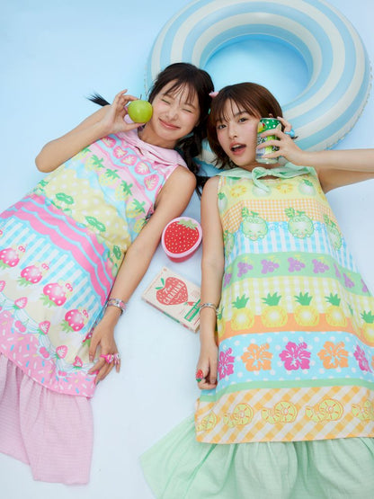 Fruit print summer navy collar dress【s0000012872】