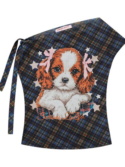 Plaid Print Off Shoulder T-Shirt【s0000016613】