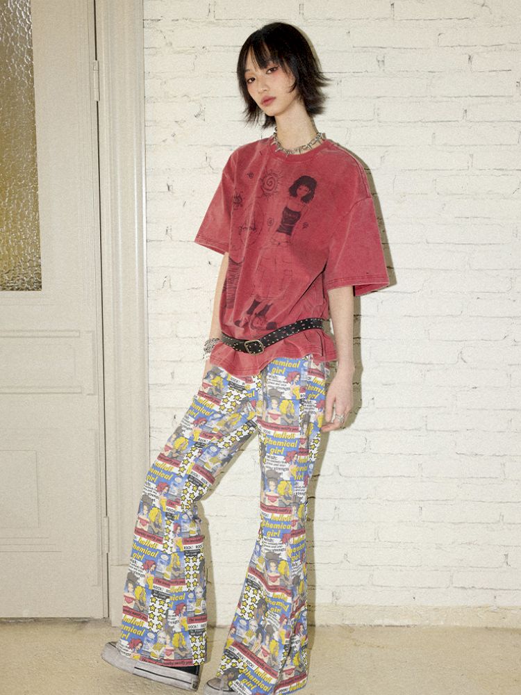 Full print manga micro flare pants【s0000012417】