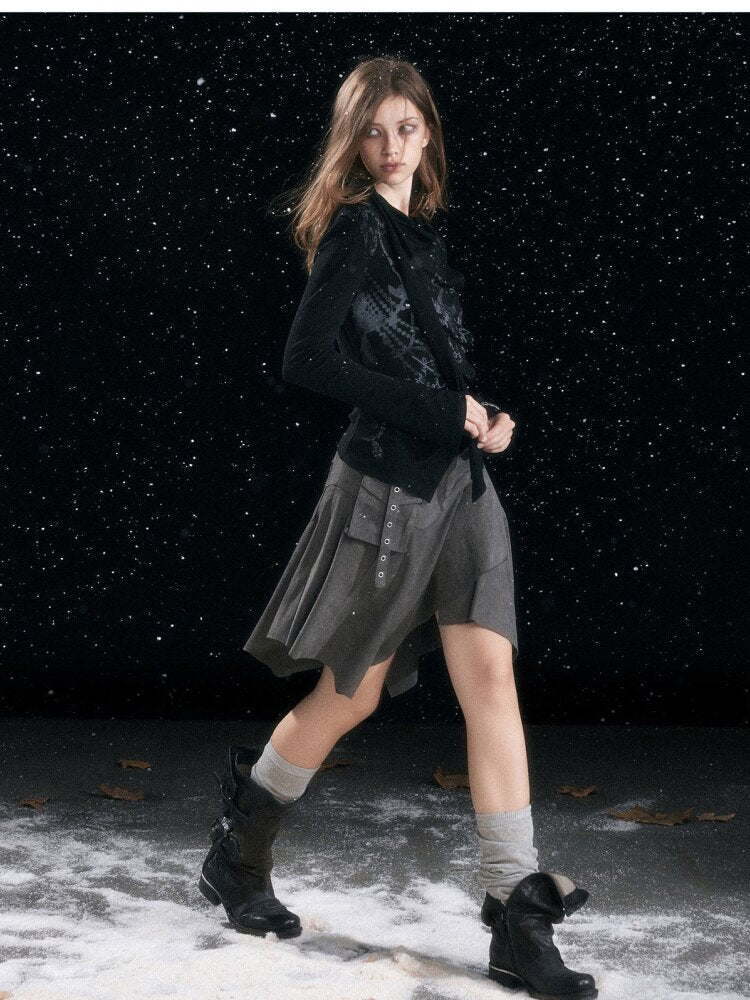 Mottled Graffiti Pleated Knit Top【s0000015552】