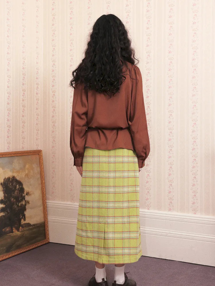 Retro Versatile Wool Plaid Long Skirt【s0000013993】