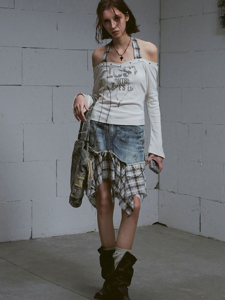 Hanging Neck Long Sleeve Tops【s0000011849】