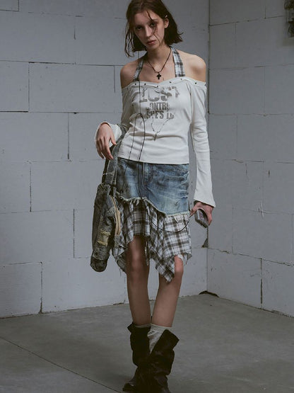 Hanging Neck Long Sleeve Tops【s0000011849】