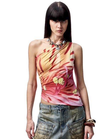 Floral One Shoulder Tank Top【s0000012393】