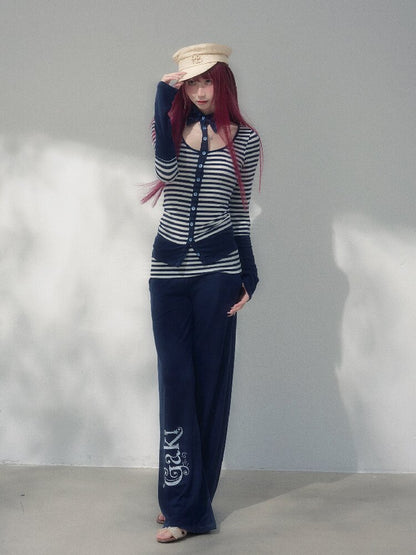 Navy Blue Wool Patchwork Pants【s0000019258】