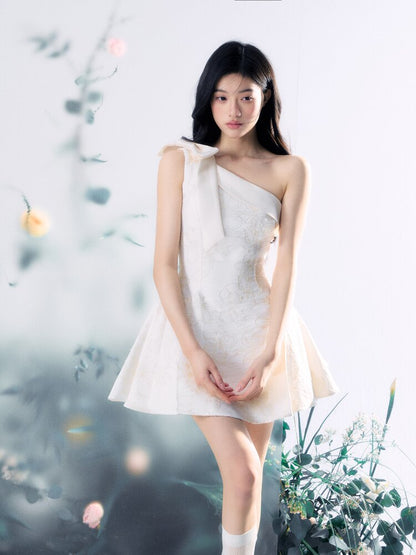 Flower Texture Bow Mini Dress【s0000015916】