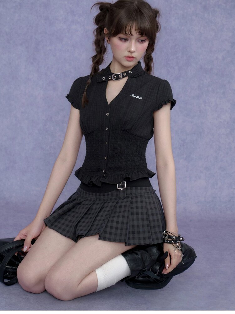 Skin Choker Shirt V Neck Top Slimming【s0000017285】