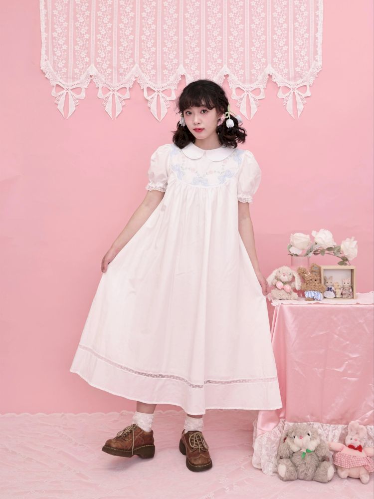 Neck Wreath Bow Embroidered Dress【s0000013491】