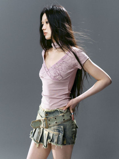 Denim pleated skirt pants【s0000012806】