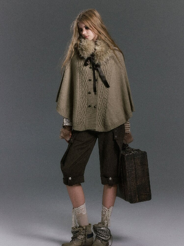 Detachable Fur Collar Twisted Cape Jacket【s0000019245】