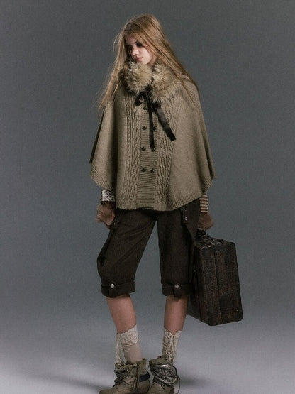 Detachable Fur Collar Twisted Cape Jacket【s0000019245】
