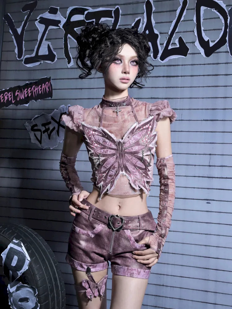 Butterfly Leg Chains Niche Denim Shorts【s0000014024】