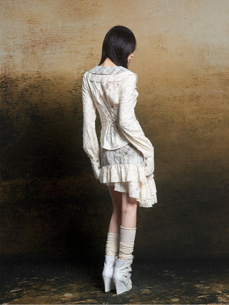 Ruffle Double Layer Collar Slim Shirt【s0000011814】