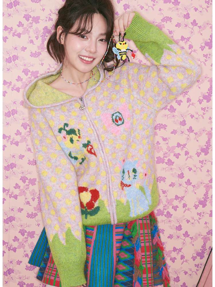 Light Pink Polka Dot Hood Cardigan【s0000015024】