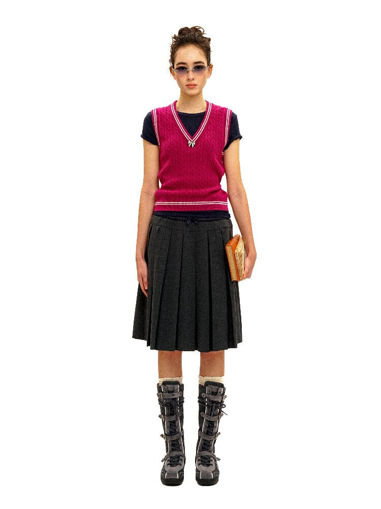 Contrast Twist Bow Woolen Vest【s0000016098】