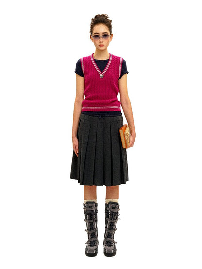 Contrast Twist Bow Woolen Vest【s0000016098】