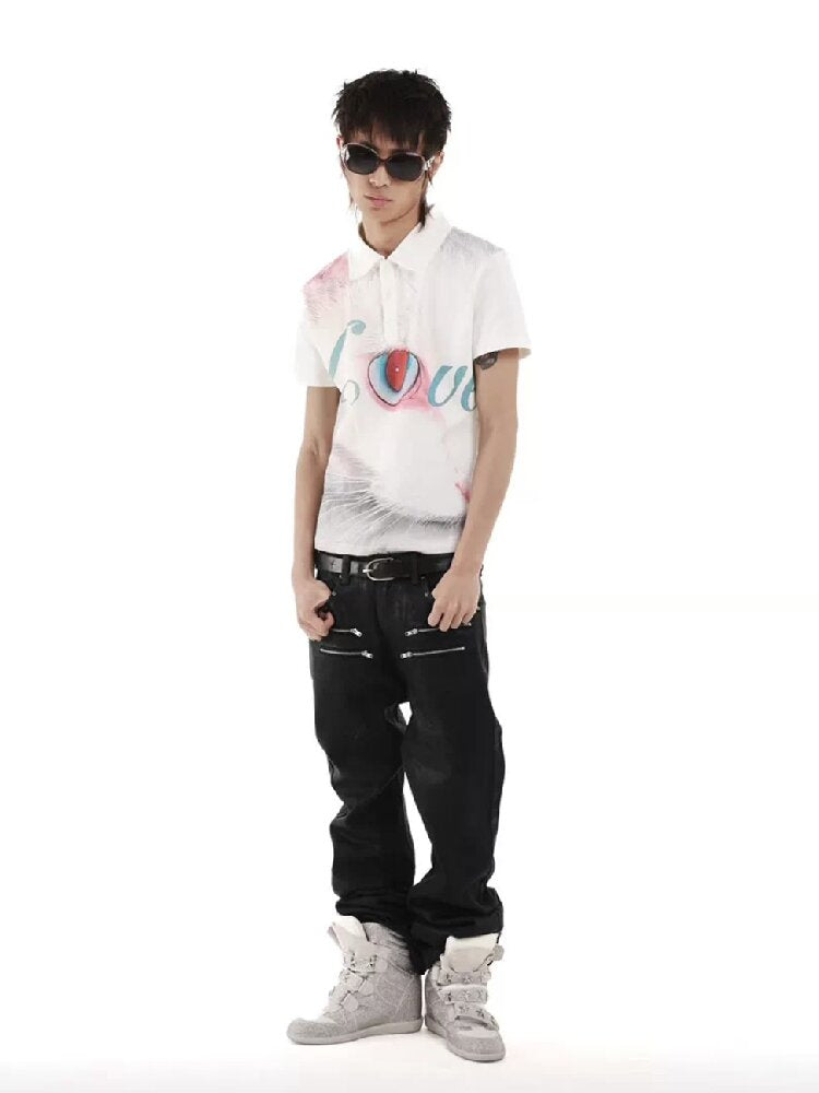 Cat Graphic Printed Street Polo Shirt【s0000018253】