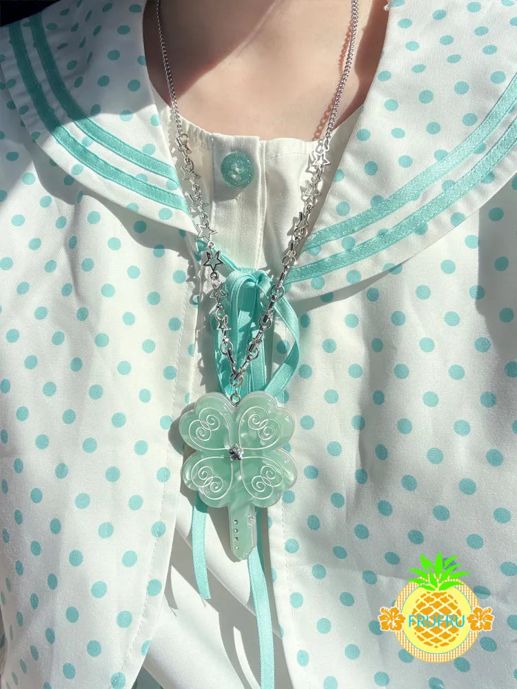 Lucky April Grass Key Pendant Necklace【s0000013939】