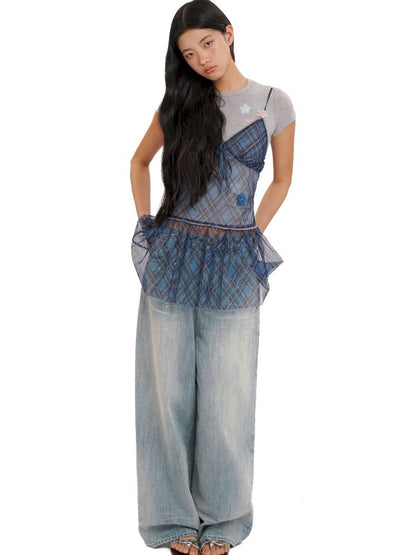 Embroidery Cat Whiskers Vintage Denim Trousers【s0000013445】