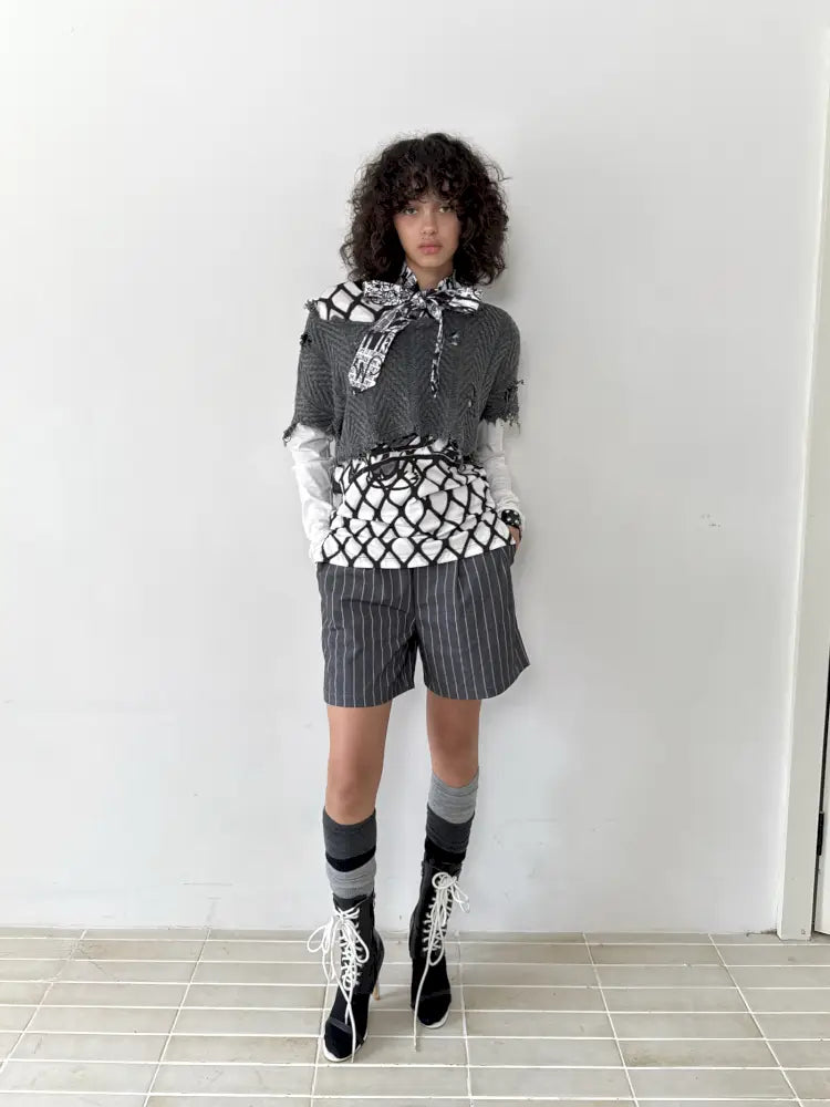 Loose-Fit Vertical-Stripe Suit Shorts【s0000014210】