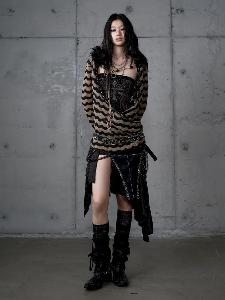 Asymmetric Leather-Satin Skirt【s0000013944】