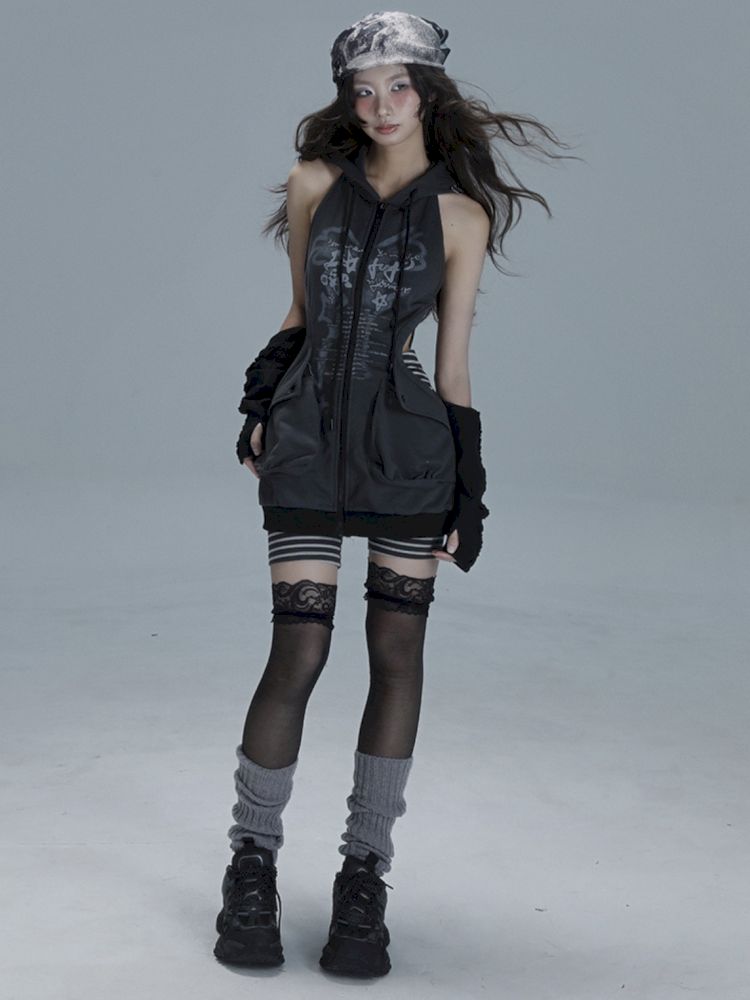 Long hoodie skeleton sweater dress【s0000013482】