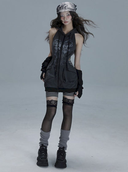 Long hoodie skeleton sweater dress【s0000013482】