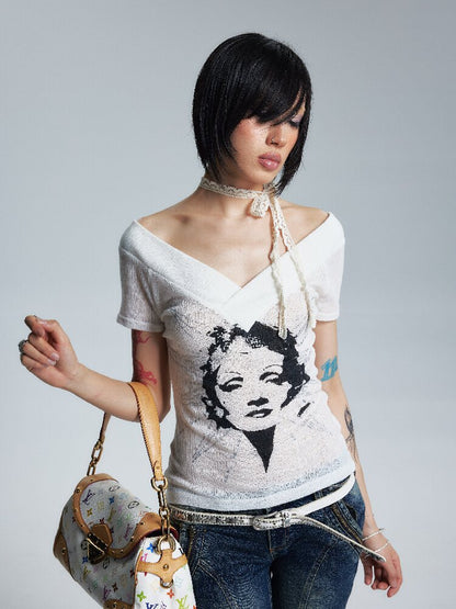 Thin Slim Large V Neck One Shoulder T【s0000017009】