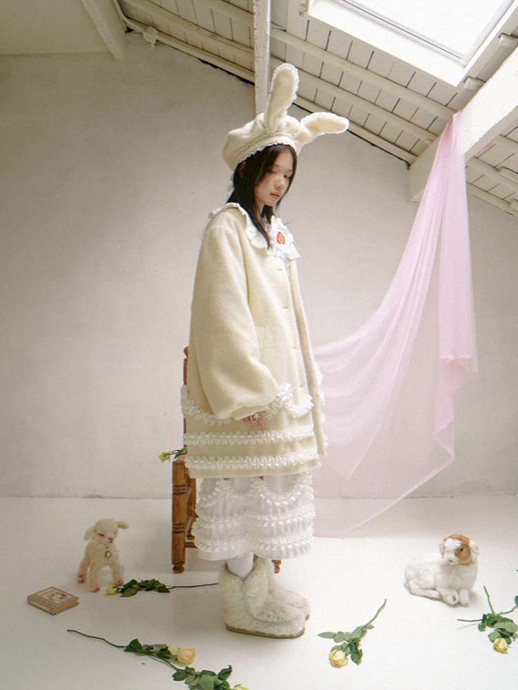 Lace Wool Bubble Sleeve Coat【s0000014532】