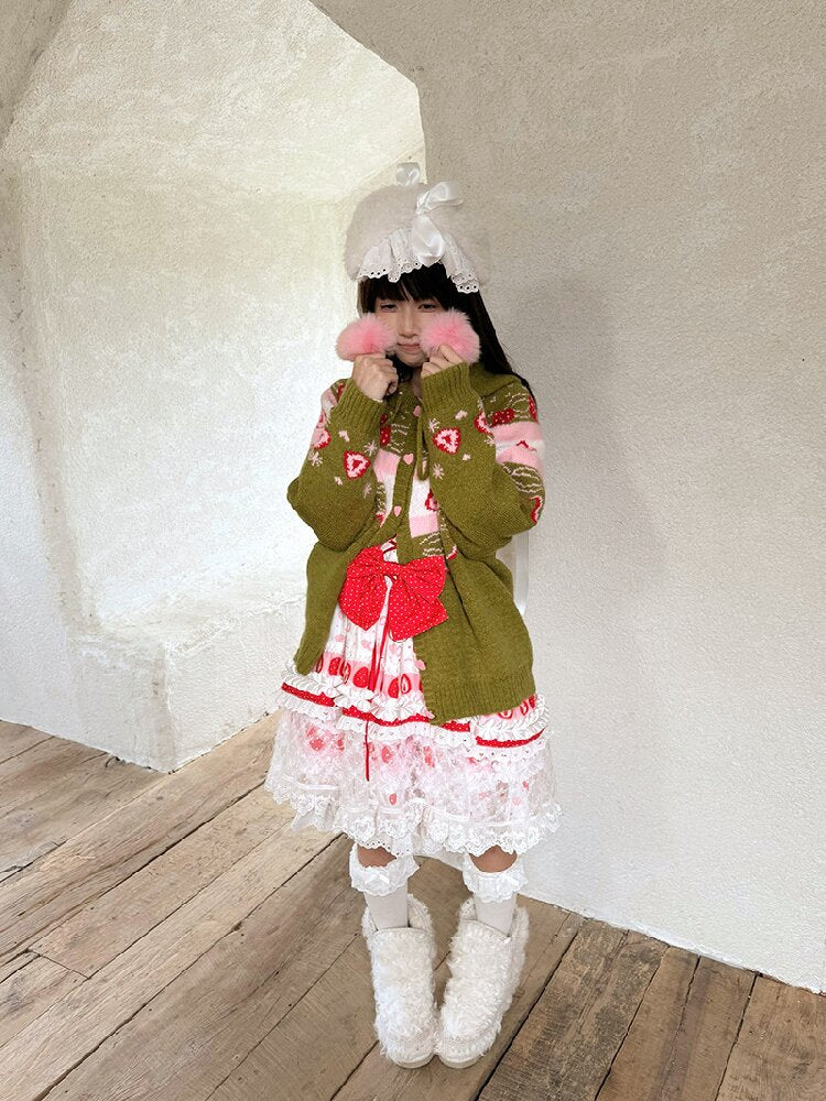 Strawberry Matcha Fair Isle Cardigan【s0000018535】