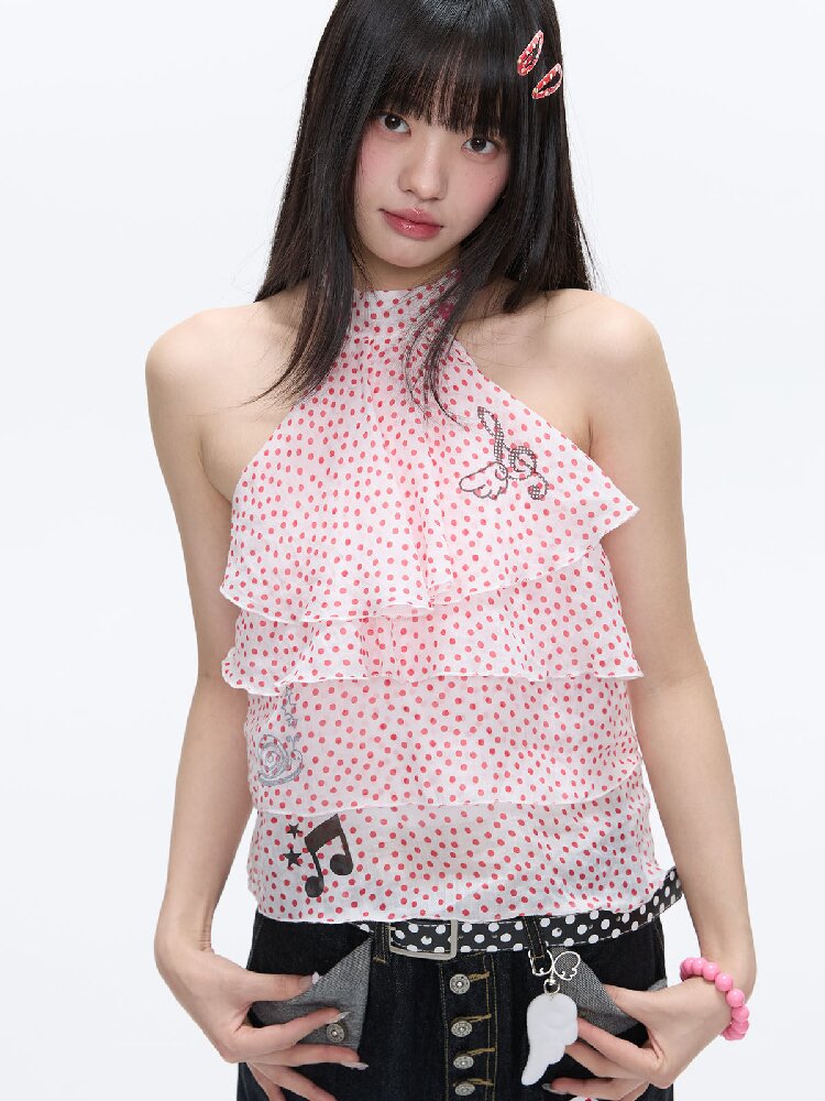 Pink Polka Dot Halterneck Sling【s0000016400】