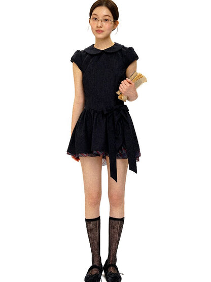 Preppy Dark Check Doll Neck Dress【s0000016427】