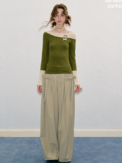 Soft Bow Drape Casual Wide Pants【s0000017874】