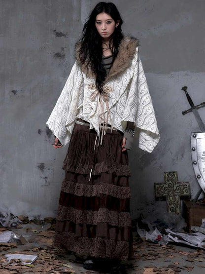 Knit Fur Collar Shawl Cape【s0000014659】