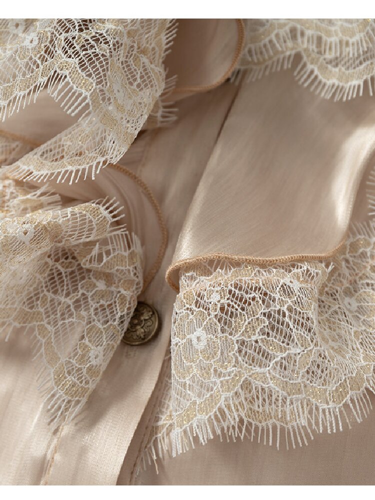 Ruffled Lace Satin Silk Shirt【s0000019157】