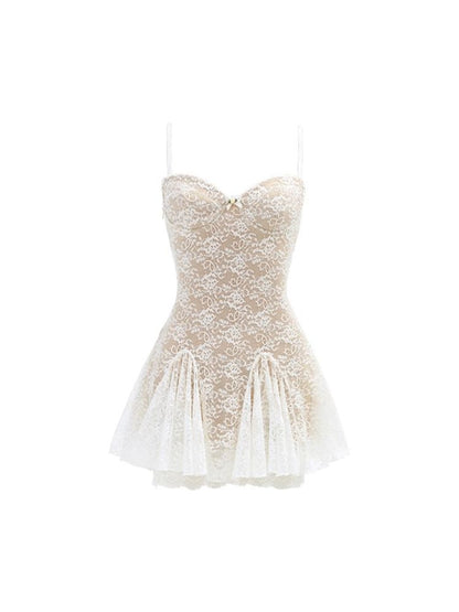 Lace Satin Double Layer Halter Dress【s0000009691】