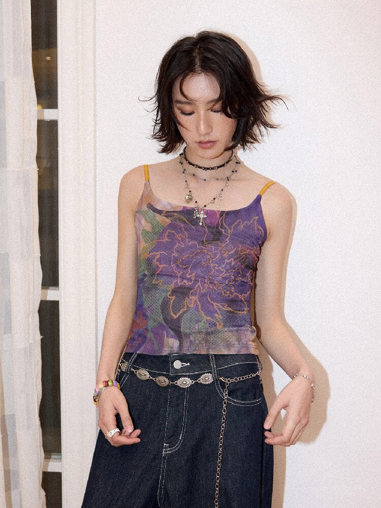 Floral Mesh Diamond Camisole【s0000016655】
