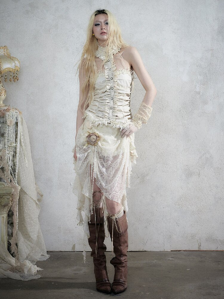 Baroque Lace Patchwork Halter Top【s0000017982】