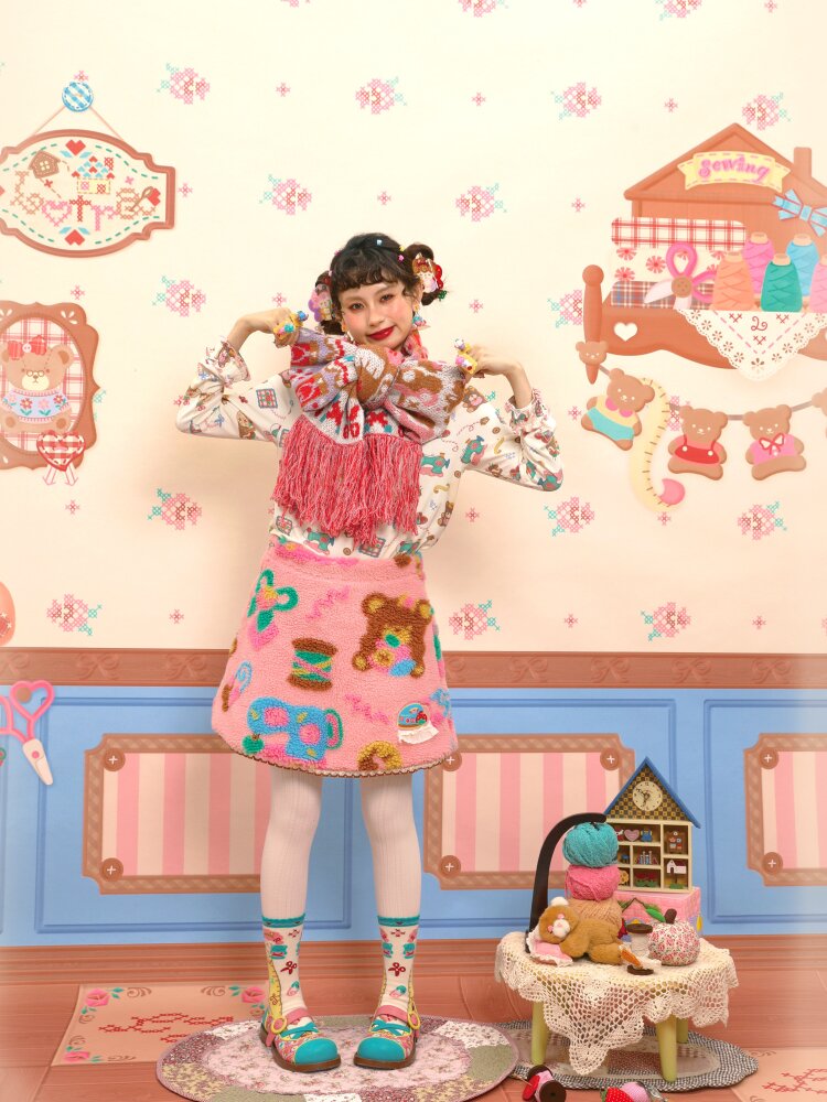 Pink Polar Fleece Lambswool Skirt【s0000015566】