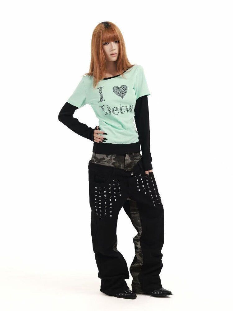 Fake Two-Piece Mint Green U-Neck T【s0000018360】
