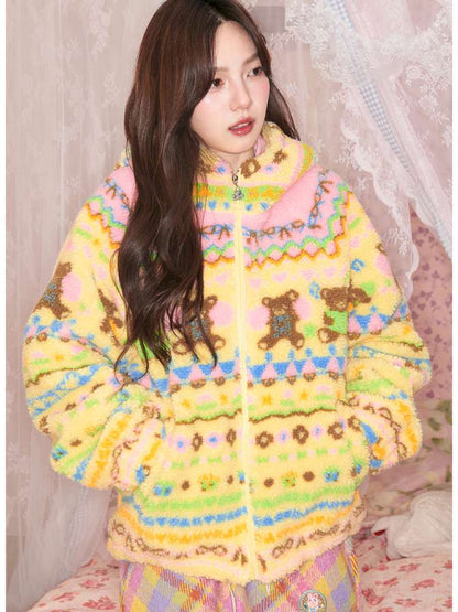 Yellow Bear Geometric Rocker Plush Jacket【s0000014822】