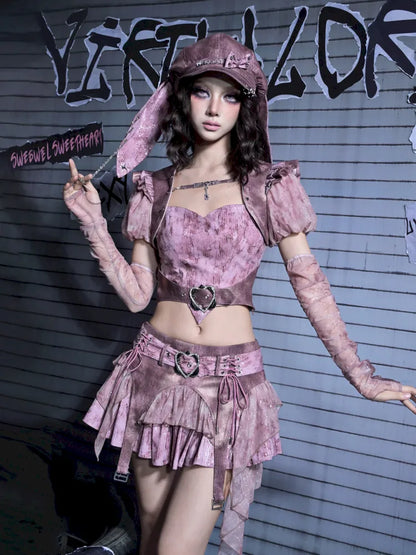 Sequined Denim A-Line Lace-Up Low-Waist Mini Skirt【s0000014026】