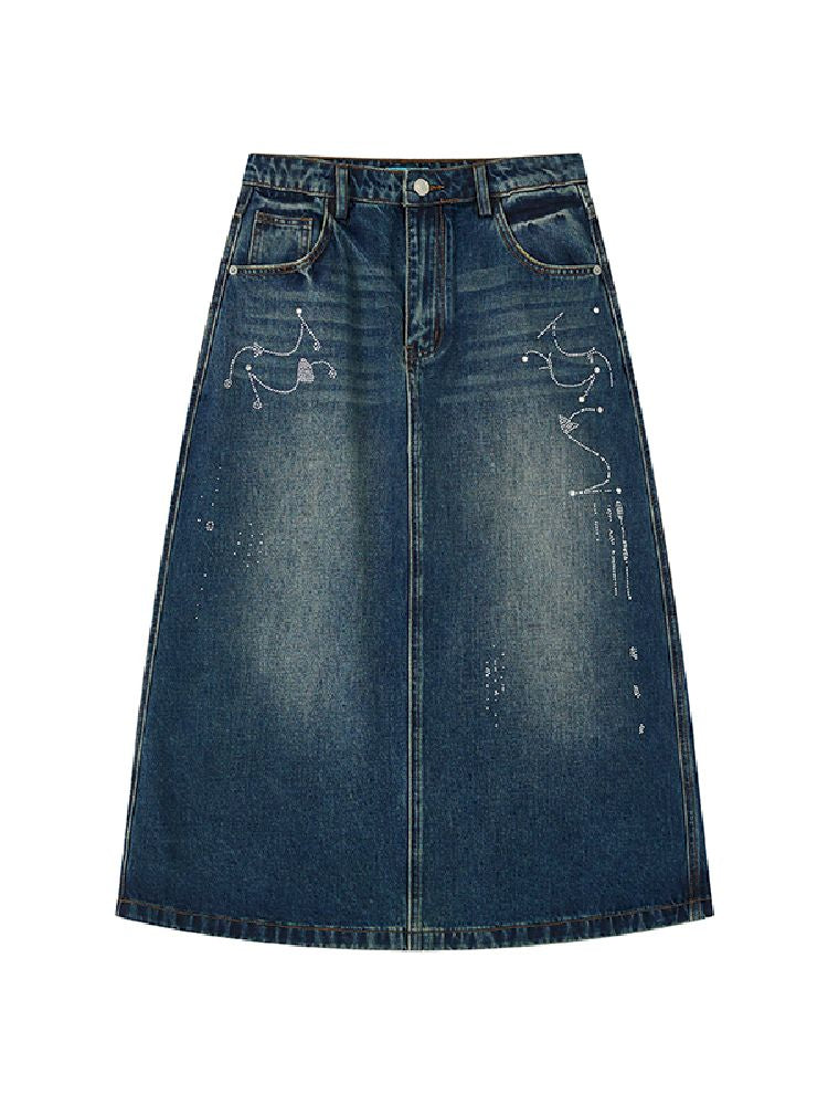 Low- Waisted Denim Mid-Length Half Skirt【s0000011643】