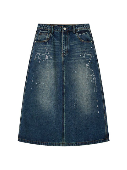 Low- Waisted Denim Mid-Length Half Skirt【s0000011643】