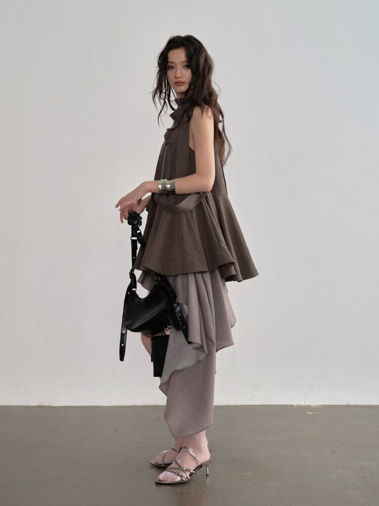 Earth Color Detachable Cape Sundress【s0000015692】