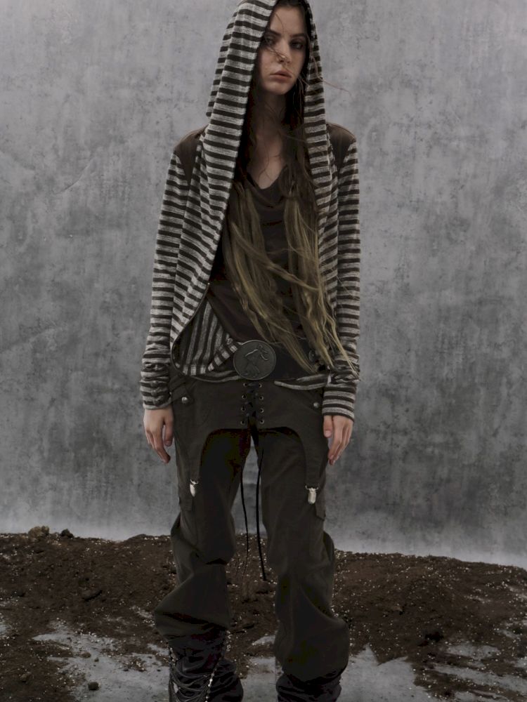 Patchwork Striped Hooded Pullover【s0000013900】