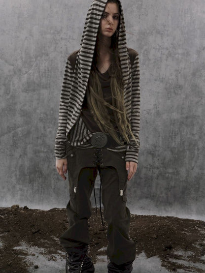 Patchwork Striped Hooded Pullover【s0000013900】