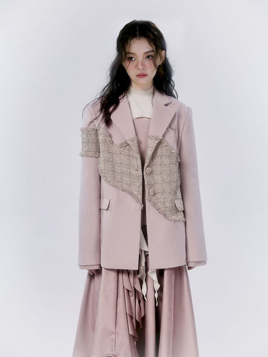 Pink Loose Small Fragrance Splicing Blazer 【s0000007797】
