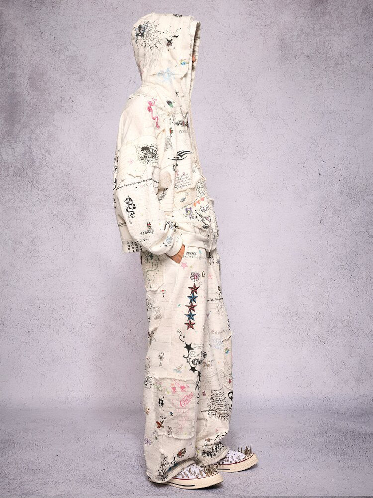 Torn Manuscript Print Sweatpants【s0000018736】