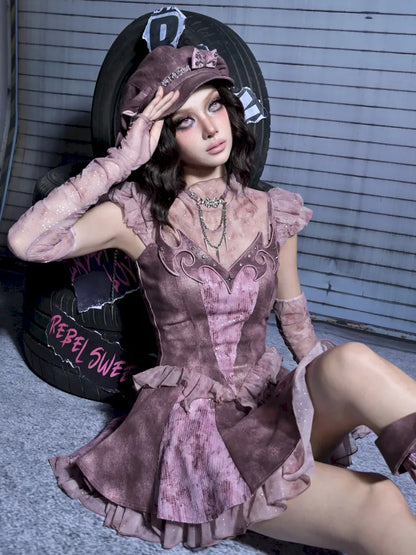 Embroidered Sequins Denim Girl Punk Style Slip Dress【s0000014023】